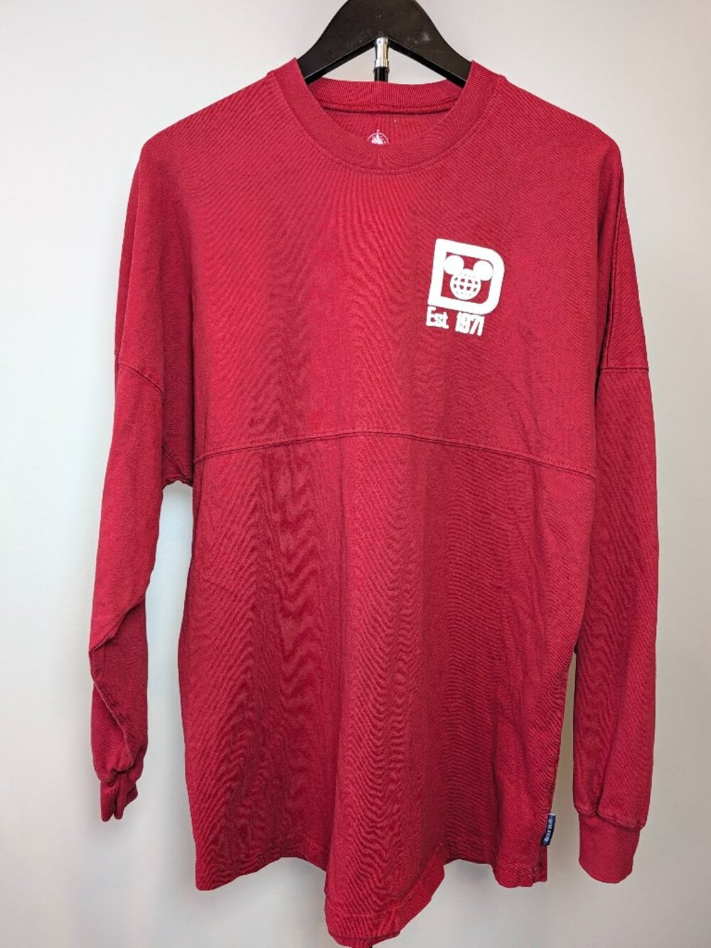 Walt Disney World Adult S Red Long Sleeve Spirit Jersey Puff Lettering